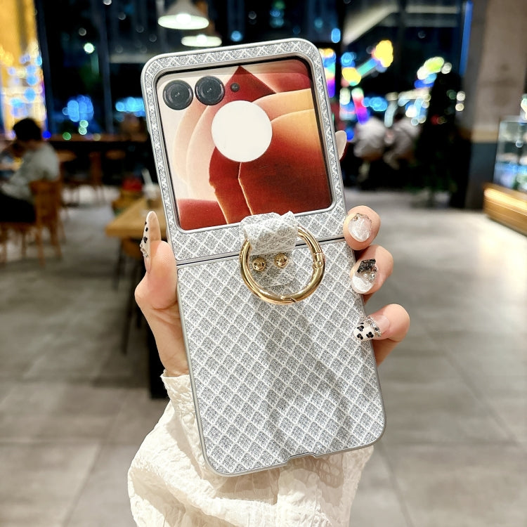 For Motorola Razr 50 Sparkling Diamond Rhombus PC Phone Case with Ring(Silver) by buy2fix