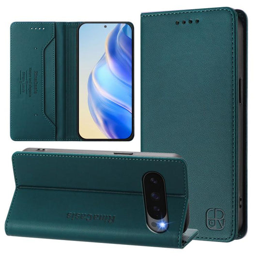 For Google Pixel 10 / 10 Pro 5G Global RC01 Dual-Folded Magnetic Suction RFID Leather Phone Case(Dark Green) - Google Cases by buy2fix | Online Shopping UK | buy2fix