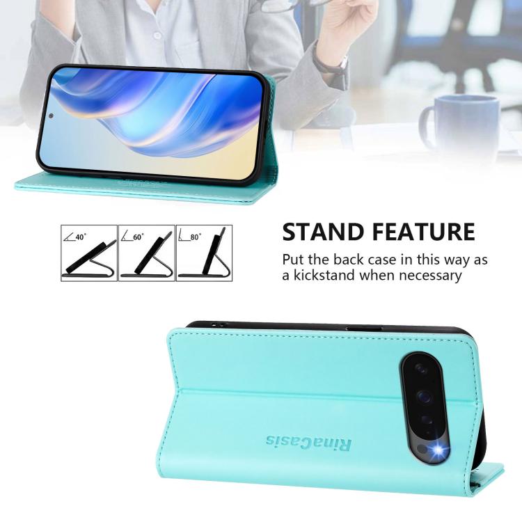 For Google Pixel 10 Pro XL RC01 Dual-Folded Magnetic Suction RFID Leather Phone Case(Mint Green) - Google Cases by buy2fix | Online Shopping UK | buy2fix