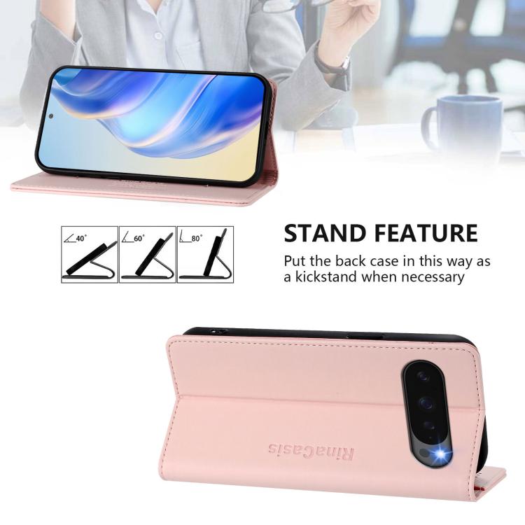 For Google Pixel 10 Pro XL RC01 Dual-Folded Magnetic Suction RFID Leather Phone Case(Pink) - Google Cases by buy2fix | Online Shopping UK | buy2fix