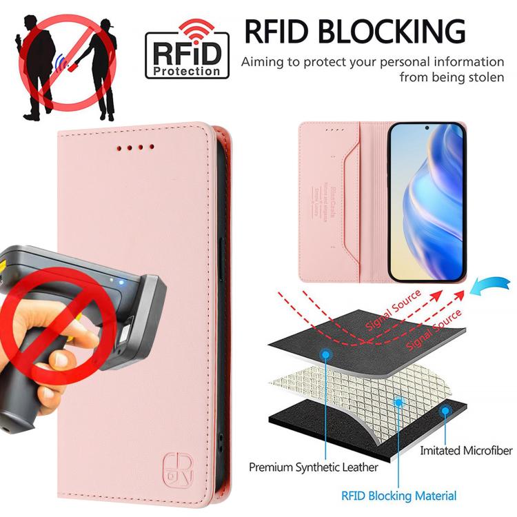 For Google Pixel 10 Pro XL RC01 Dual-Folded Magnetic Suction RFID Leather Phone Case(Pink) - Google Cases by buy2fix | Online Shopping UK | buy2fix