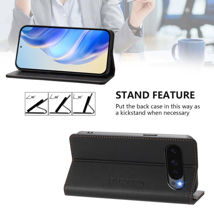 For Google Pixel 10 Pro XL RC01 Dual-Folded Magnetic Suction RFID Leather Phone Case(Black) - Google Cases by buy2fix | Online Shopping UK | buy2fix