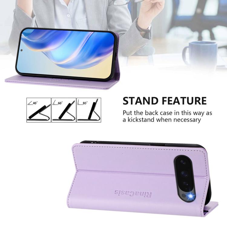 For Google Pixel 10 Pro XL RC01 Dual-Folded Magnetic Suction RFID Leather Phone Case(Light Purple) - Google Cases by buy2fix | Online Shopping UK | buy2fix
