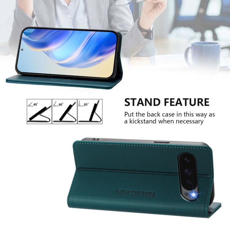 For Google Pixel 10 Pro XL RC01 Dual-Folded Magnetic Suction RFID Leather Phone Case(Dark Green) - Google Cases by buy2fix | Online Shopping UK | buy2fix
