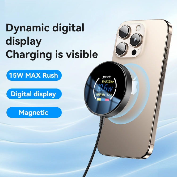 Yesido DS28 15W Smart Digital Display Magnetic Wireless Charger, Length:1.2m(Black) - Wireless Charger by Yesido | Online Shopping UK | buy2fix