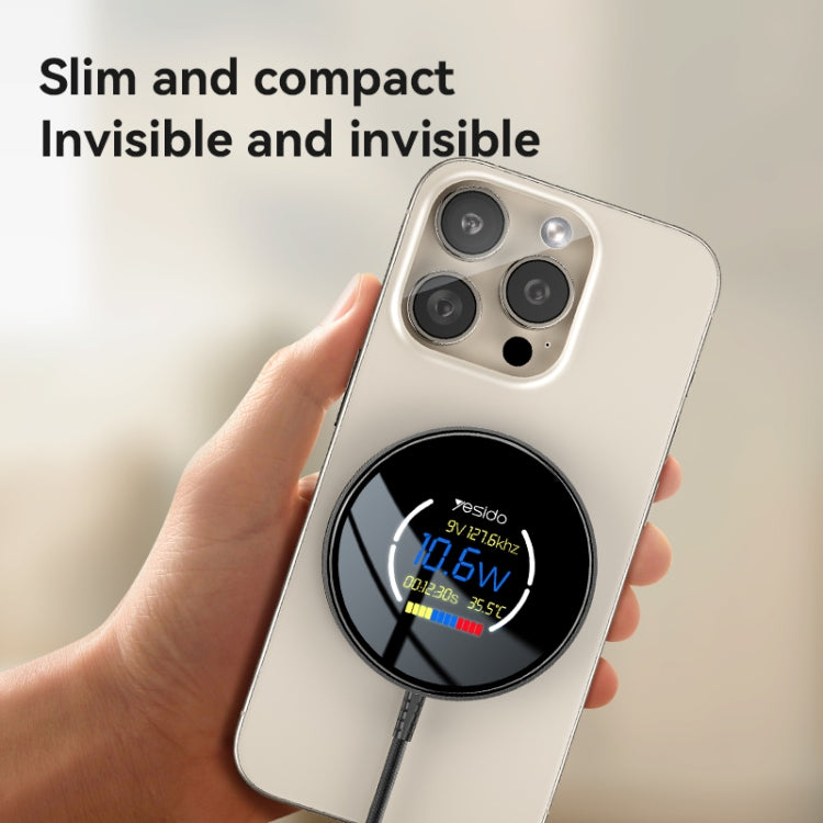 Yesido DS28 15W Smart Digital Display Magnetic Wireless Charger, Length:1.2m(Black) - Wireless Charger by Yesido | Online Shopping UK | buy2fix