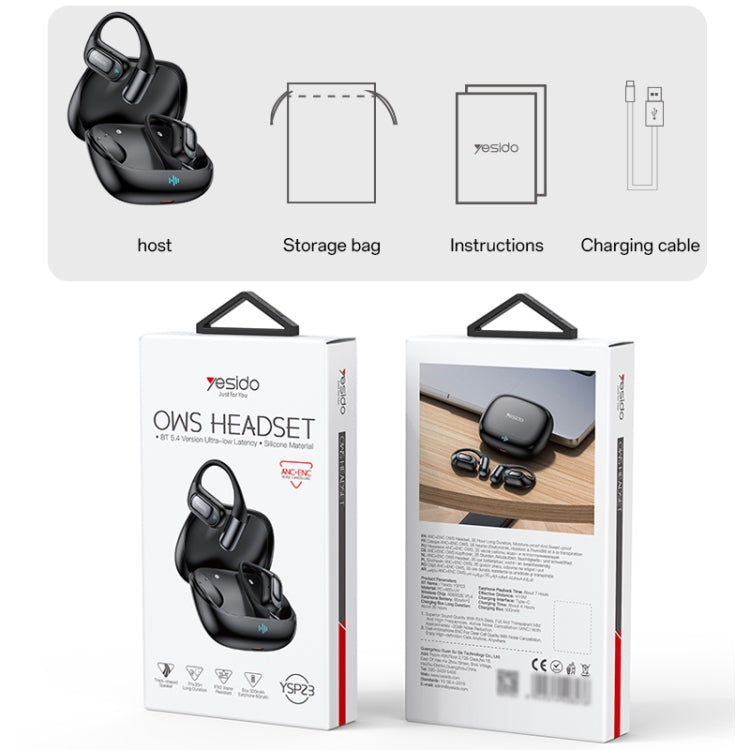 Yesido YSP23 Open Ear ANC and ENC Dual Noise Reduction OWS Bluetooth Earphone(Black) - Bluetooth Earphone by Yesido | Online Shopping UK | buy2fix