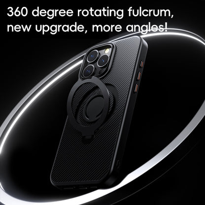For iPhone 16 Pro Max Carbon Fiber MagSafe Phone Case with 360 Degree Rotating Holder(Black) - iPhone 16 Pro Max Cases by buy2fix | Online Shopping UK | buy2fix