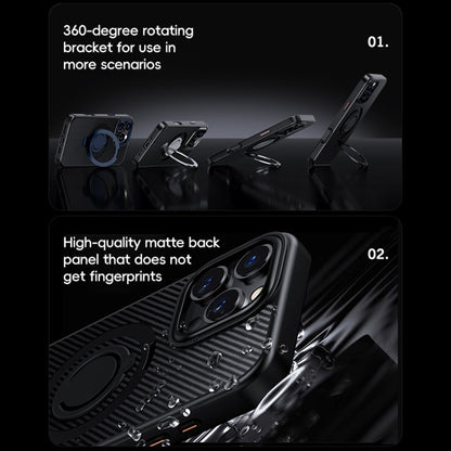 For iPhone 16 Pro Carbon Fiber MagSafe Phone Case with 360 Degree Rotating Holder(Black Grey) - iPhone 16 Pro Cases by buy2fix | Online Shopping UK | buy2fix