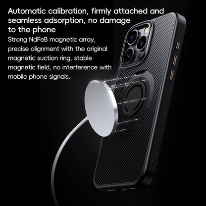 For iPhone 16 Pro Carbon Fiber MagSafe Phone Case with 360 Degree Rotating Holder(Black Grey) - iPhone 16 Pro Cases by buy2fix | Online Shopping UK | buy2fix