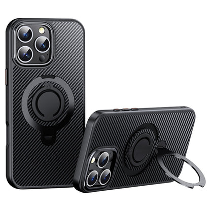 For iPhone 16 Pro Carbon Fiber MagSafe Phone Case with 360 Degree Rotating Holder(Black) - iPhone 16 Pro Cases by buy2fix | Online Shopping UK | buy2fix
