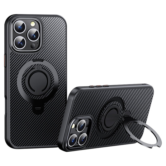 For iPhone 16 Pro Carbon Fiber MagSafe Phone Case with 360 Degree Rotating Holder(Black) - iPhone 16 Pro Cases by buy2fix | Online Shopping UK | buy2fix