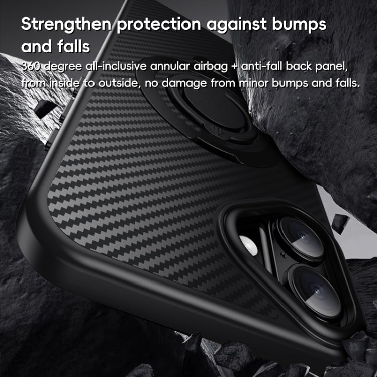 For iPhone 16 Plus Carbon Fiber MagSafe Phone Case with 360 Degree Rotating Holder(Black Grey) - iPhone 16 Plus Cases by buy2fix | Online Shopping UK | buy2fix