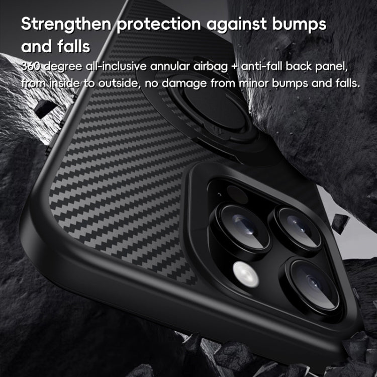 For iPhone 16 Plus Carbon Fiber MagSafe Phone Case with 360 Degree Rotating Holder(Black Grey) - iPhone 16 Plus Cases by buy2fix | Online Shopping UK | buy2fix