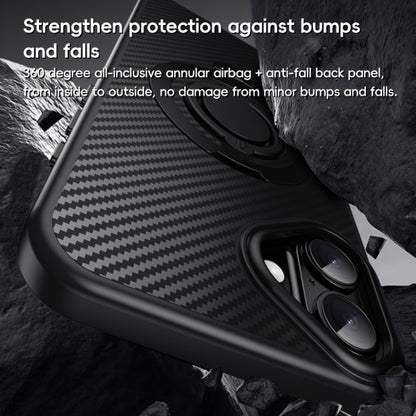 For iPhone 16 Plus Carbon Fiber MagSafe Phone Case with 360 Degree Rotating Holder(Black Blue) - iPhone 16 Plus Cases by buy2fix | Online Shopping UK | buy2fix