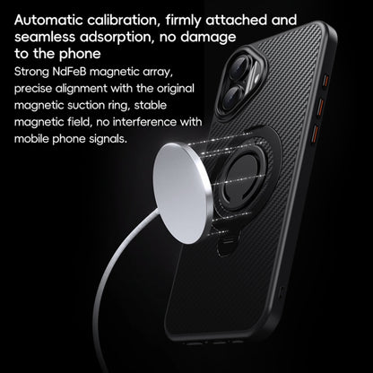 For iPhone 16 Plus Carbon Fiber MagSafe Phone Case with 360 Degree Rotating Holder(Black Blue) - iPhone 16 Plus Cases by buy2fix | Online Shopping UK | buy2fix