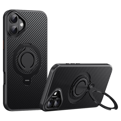 For iPhone 16 Plus Carbon Fiber MagSafe Phone Case with 360 Degree Rotating Holder(Black) - iPhone 16 Plus Cases by buy2fix | Online Shopping UK | buy2fix