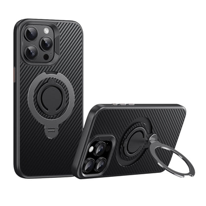 For iPhone 15 Pro Carbon Fiber MagSafe Phone Case with 360 Degree Rotating Holder(Black Grey) - iPhone 15 Pro Cases by buy2fix | Online Shopping UK | buy2fix