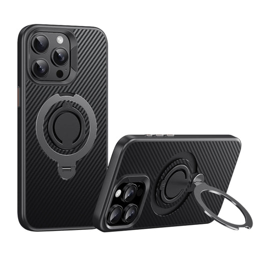For iPhone 15 Pro Carbon Fiber MagSafe Phone Case with 360 Degree Rotating Holder(Black Grey) - iPhone 15 Pro Cases by buy2fix | Online Shopping UK | buy2fix