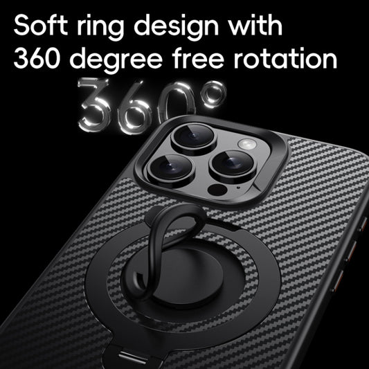 For iPhone 15 Pro Carbon Fiber MagSafe Phone Case with 360 Degree Rotating Holder(Black Gold) - iPhone 15 Pro Cases by buy2fix | Online Shopping UK | buy2fix