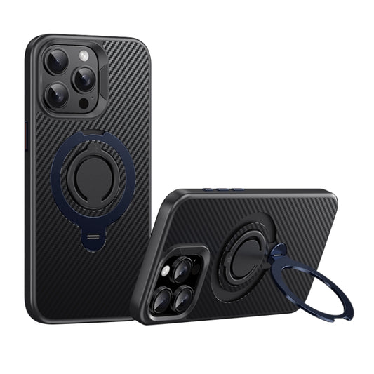 For iPhone 15 Pro Carbon Fiber MagSafe Phone Case with 360 Degree Rotating Holder(Black Blue) - iPhone 15 Pro Cases by buy2fix | Online Shopping UK | buy2fix