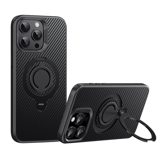 For iPhone 15 Pro Carbon Fiber MagSafe Phone Case with 360 Degree Rotating Holder(Black) - iPhone 15 Pro Cases by buy2fix | Online Shopping UK | buy2fix