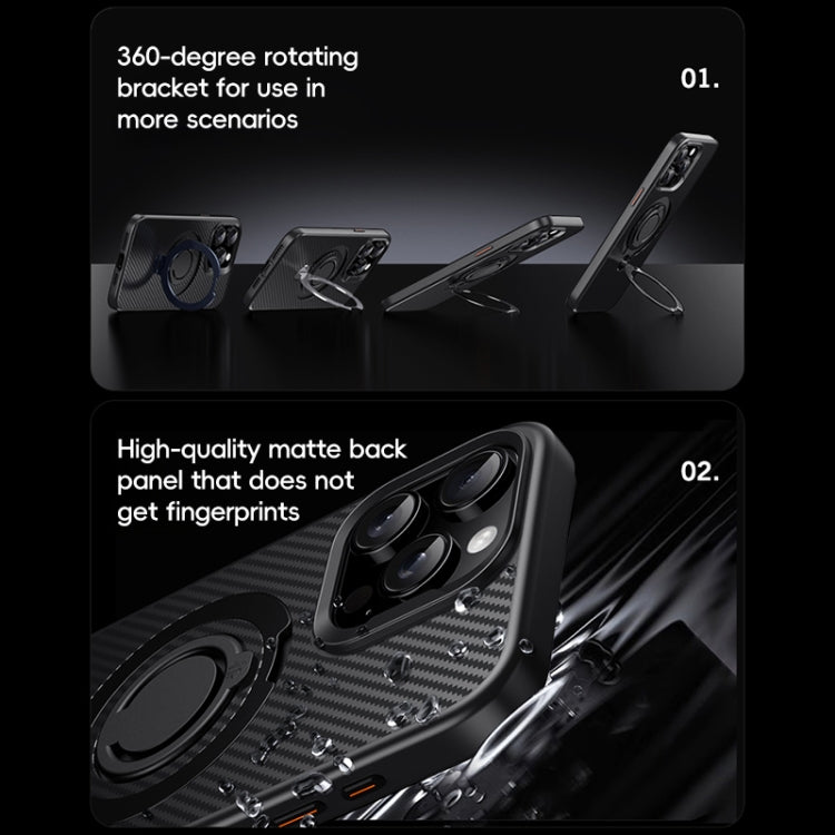For iPhone 15 Pro Carbon Fiber MagSafe Phone Case with 360 Degree Rotating Holder(Black) - iPhone 15 Pro Cases by buy2fix | Online Shopping UK | buy2fix