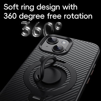 For iPhone 15 Carbon Fiber MagSafe Phone Case with 360 Degree Rotating Holder(Black Grey) - iPhone 15 Cases by buy2fix | Online Shopping UK | buy2fix