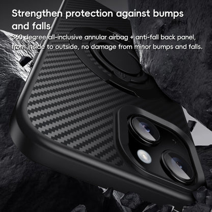 For iPhone 15 Carbon Fiber MagSafe Phone Case with 360 Degree Rotating Holder(Black Grey) - iPhone 15 Cases by buy2fix | Online Shopping UK | buy2fix
