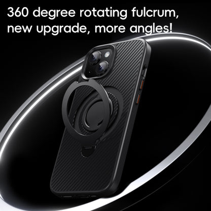 For iPhone 15 Carbon Fiber MagSafe Phone Case with 360 Degree Rotating Holder(Black Grey) - iPhone 15 Cases by buy2fix | Online Shopping UK | buy2fix