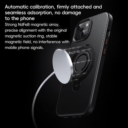 For iPhone 15 Carbon Fiber MagSafe Phone Case with 360 Degree Rotating Holder(Black Grey) - iPhone 15 Cases by buy2fix | Online Shopping UK | buy2fix