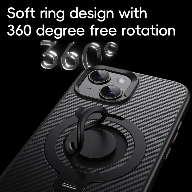 For iPhone 15 Carbon Fiber MagSafe Phone Case with 360 Degree Rotating Holder(Black Gold) - iPhone 15 Cases by buy2fix | Online Shopping UK | buy2fix