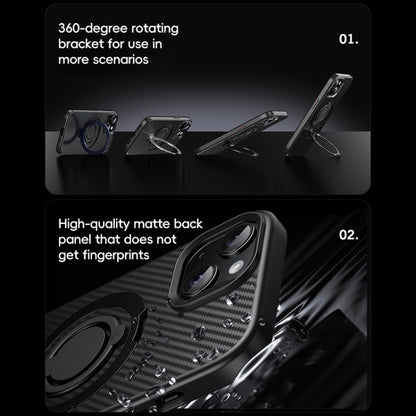 For iPhone 15 Carbon Fiber MagSafe Phone Case with 360 Degree Rotating Holder(Black Gold) - iPhone 15 Cases by buy2fix | Online Shopping UK | buy2fix