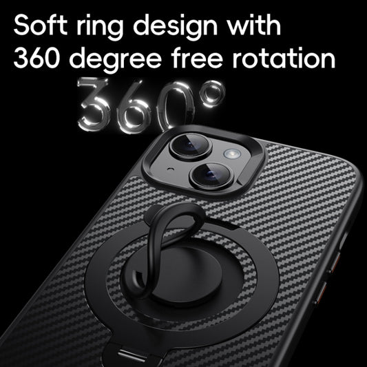 For iPhone 15 Carbon Fiber MagSafe Phone Case with 360 Degree Rotating Holder(Black Silver) - iPhone 15 Cases by buy2fix | Online Shopping UK | buy2fix