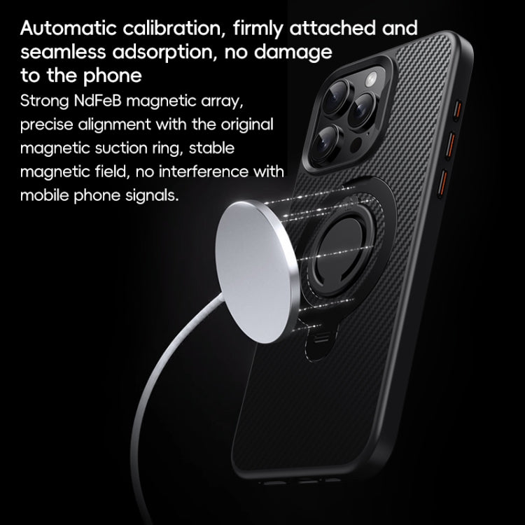For iPhone 14 Pro Max Carbon Fiber MagSafe Phone Case with 360 Degree Rotating Holder(Black) - iPhone 14 Pro Max Cases by buy2fix | Online Shopping UK | buy2fix