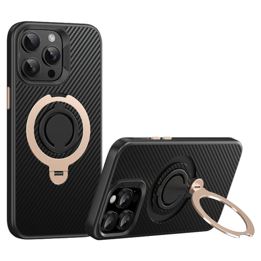 For iPhone 13 Pro Max Carbon Fiber MagSafe Phone Case with 360 Degree Rotating Holder(Black Gold) - iPhone 13 Pro Max Cases by buy2fix | Online Shopping UK | buy2fix
