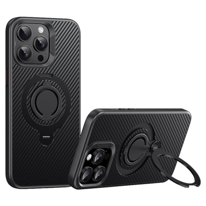 For iPhone 13 Pro Max Carbon Fiber MagSafe Phone Case with 360 Degree Rotating Holder(Black) - iPhone 13 Pro Max Cases by buy2fix | Online Shopping UK | buy2fix