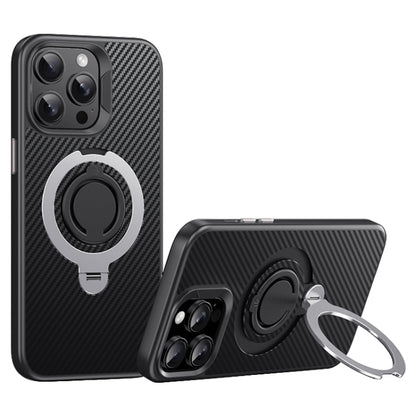 For iPhone 13 Pro Max Carbon Fiber MagSafe Phone Case with 360 Degree Rotating Holder(Black Silver) - iPhone 13 Pro Max Cases by buy2fix | Online Shopping UK | buy2fix