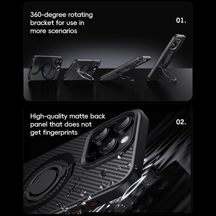 For iPhone 13 Pro Max Carbon Fiber MagSafe Phone Case with 360 Degree Rotating Holder(Black Silver) - iPhone 13 Pro Max Cases by buy2fix | Online Shopping UK | buy2fix