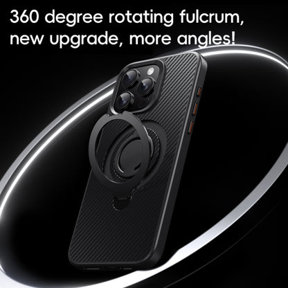 For iPhone 13 Pro Max Carbon Fiber MagSafe Phone Case with 360 Degree Rotating Holder(Black Silver) - iPhone 13 Pro Max Cases by buy2fix | Online Shopping UK | buy2fix