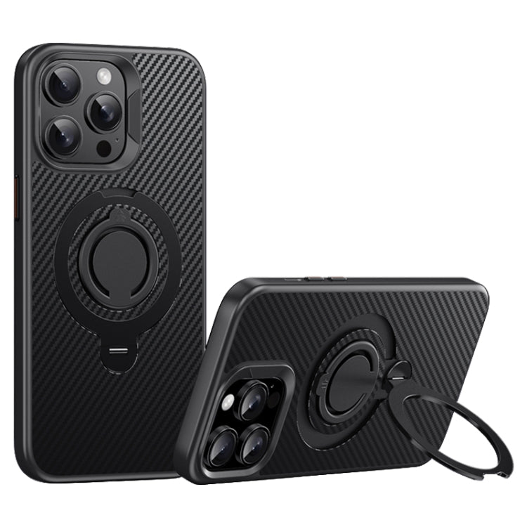 For iPhone 13 Pro Carbon Fiber MagSafe Phone Case with 360 Degree Rotating Holder(Black) - iPhone 13 Pro Cases by buy2fix | Online Shopping UK | buy2fix