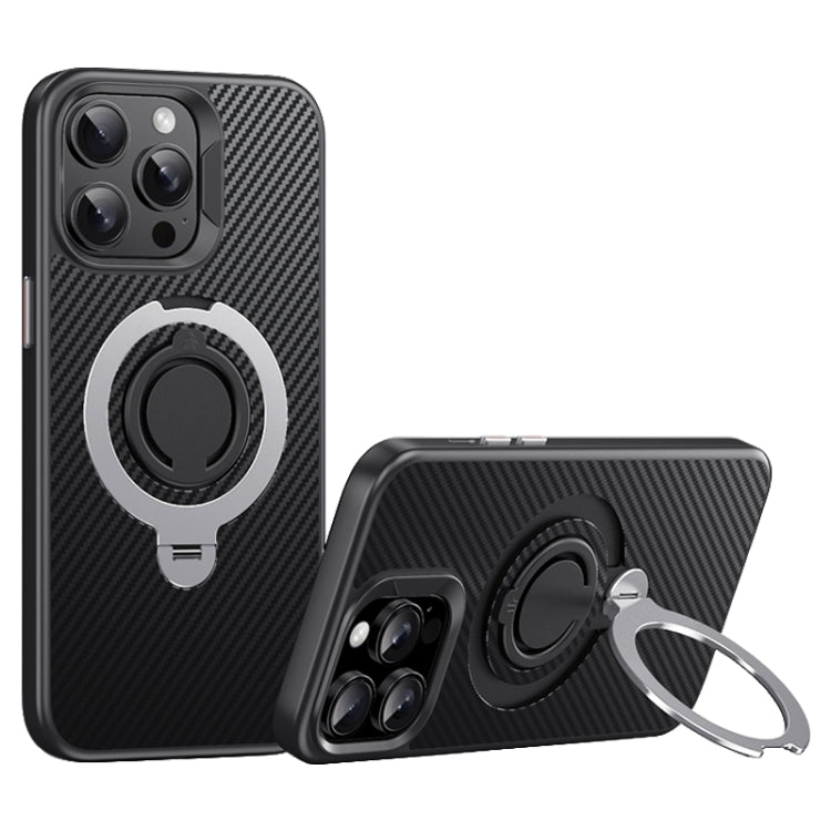 For iPhone 13 Pro Carbon Fiber MagSafe Phone Case with 360 Degree Rotating Holder(Black Silver) - iPhone 13 Pro Cases by buy2fix | Online Shopping UK | buy2fix