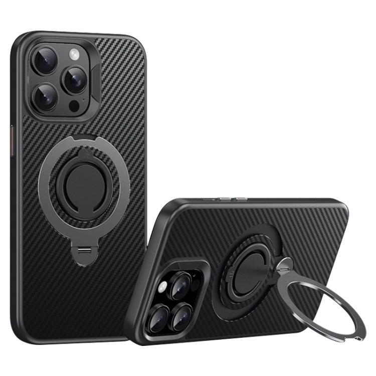 For iPhone 12 Pro Max Carbon Fiber MagSafe Phone Case with 360 Degree Rotating Holder(Black Grey) - iPhone 12 Pro Max Cases by buy2fix | Online Shopping UK | buy2fix