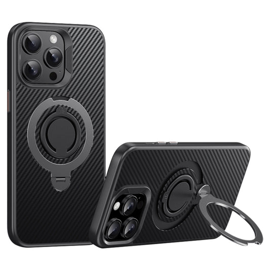 For iPhone 12 Pro Max Carbon Fiber MagSafe Phone Case with 360 Degree Rotating Holder(Black Grey) - iPhone 12 Pro Max Cases by buy2fix | Online Shopping UK | buy2fix