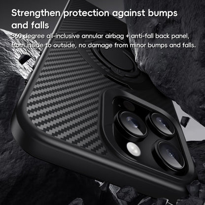 For iPhone 12 Pro Max Carbon Fiber MagSafe Phone Case with 360 Degree Rotating Holder(Black Gold) - iPhone 12 Pro Max Cases by buy2fix | Online Shopping UK | buy2fix