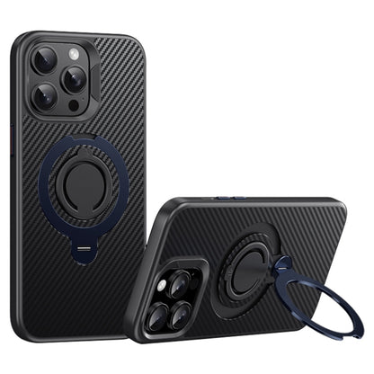 For iPhone 12 Pro Max Carbon Fiber MagSafe Phone Case with 360 Degree Rotating Holder(Black Blue) - iPhone 12 Pro Max Cases by buy2fix | Online Shopping UK | buy2fix