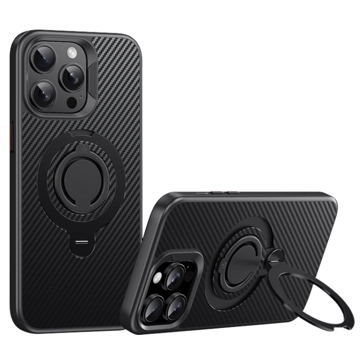 For iPhone 12 Pro Max Carbon Fiber MagSafe Phone Case with 360 Degree Rotating Holder(Black) - iPhone 12 Pro Max Cases by buy2fix | Online Shopping UK | buy2fix