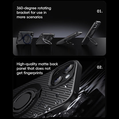 For iPhone 12 Pro Max Carbon Fiber MagSafe Phone Case with 360 Degree Rotating Holder(Black Silver) - iPhone 12 Pro Max Cases by buy2fix | Online Shopping UK | buy2fix