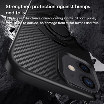 For iPhone 12 / 12 Pro Carbon Fiber MagSafe Phone Case with 360 Degree Rotating Holder(Black Gold) - iPhone 12 / 12 Pro Cases by buy2fix | Online Shopping UK | buy2fix