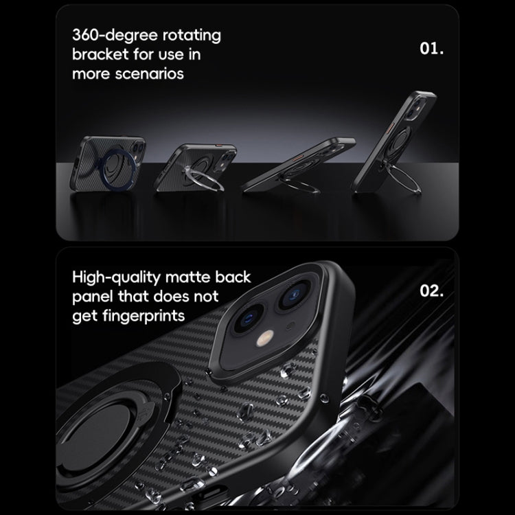 For iPhone 12 / 12 Pro Carbon Fiber MagSafe Phone Case with 360 Degree Rotating Holder(Black Blue) - iPhone 12 / 12 Pro Cases by buy2fix | Online Shopping UK | buy2fix